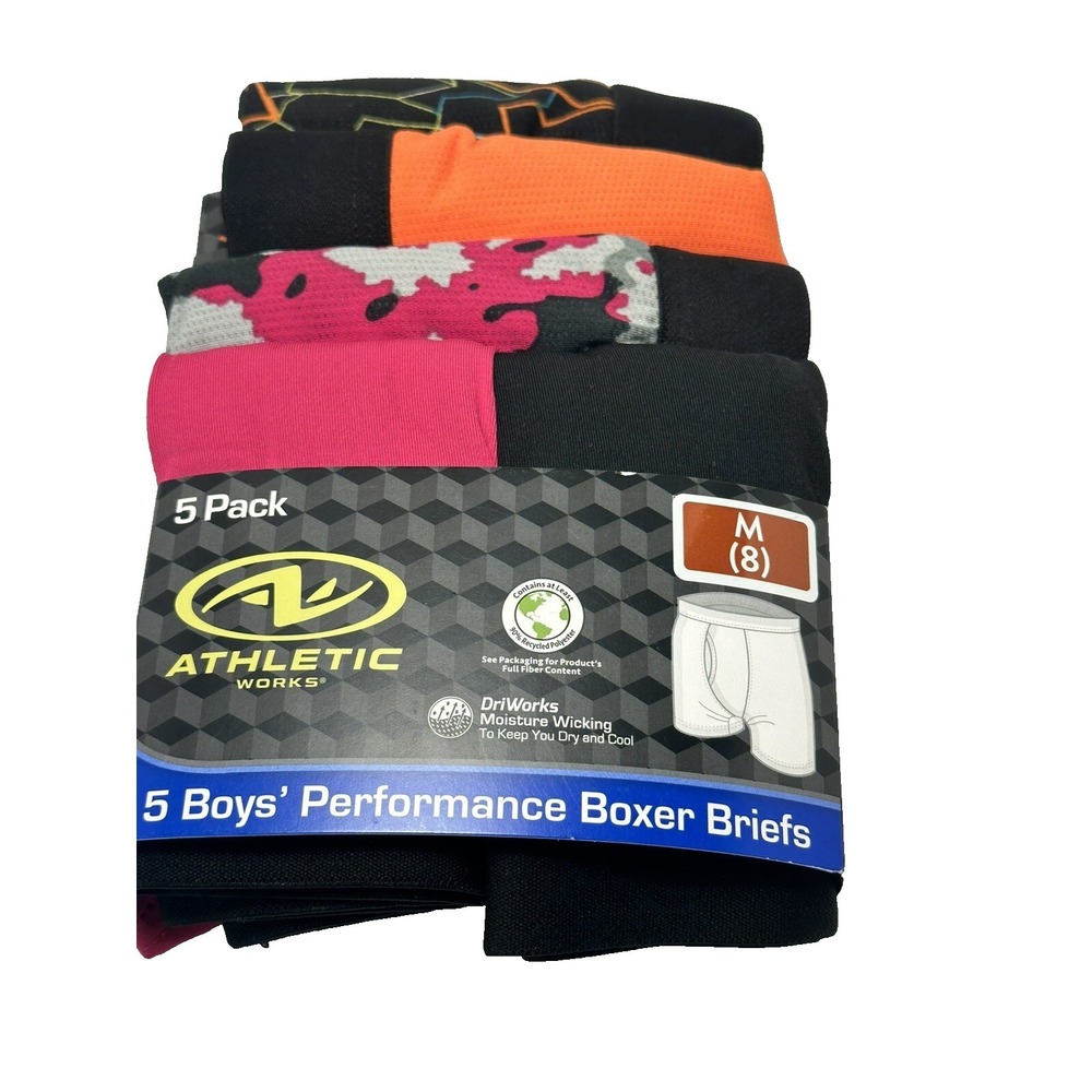 5 pack boys athletic works boxer briefs size medium 8